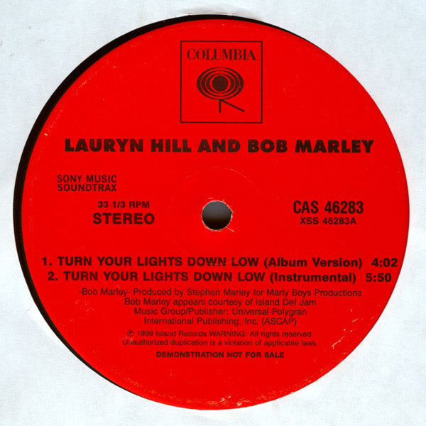Lauryn Hill And Bob Marley : Turn Your Lights Down Low (12", Promo)