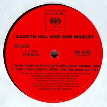 Lauryn Hill And Bob Marley : Turn Your Lights Down Low (12", Promo)