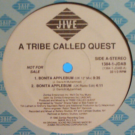 A Tribe Called Quest : Bonita Applebum (12", Promo)
