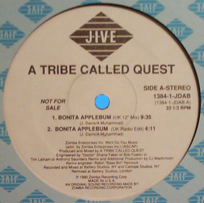 A Tribe Called Quest : Bonita Applebum (12", Promo)