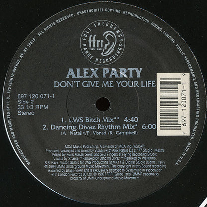 Alex Party : Don't Give Me Your Life (12")