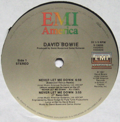 David Bowie : Never Let Me Down (Extended Dance Remix) (12")