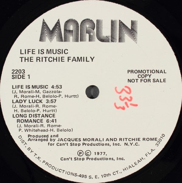 The Ritchie Family : Life Is Music (LP, Album, Promo, Gat)