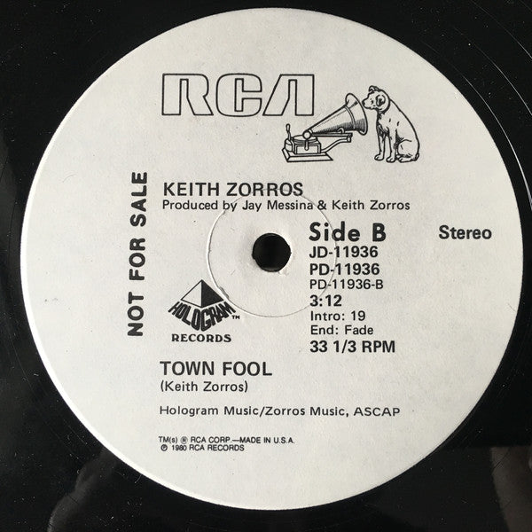 Keith Zorros : Too Hot To Stop The Rock / Town Fool (12", Promo)