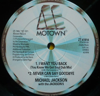 Michael Jackson With The Jackson 5 : I Want You Back '88 Remix (12", Single)