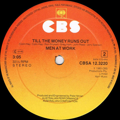 Men At Work : Overkill / Till The Money Runs Out (12", Maxi)