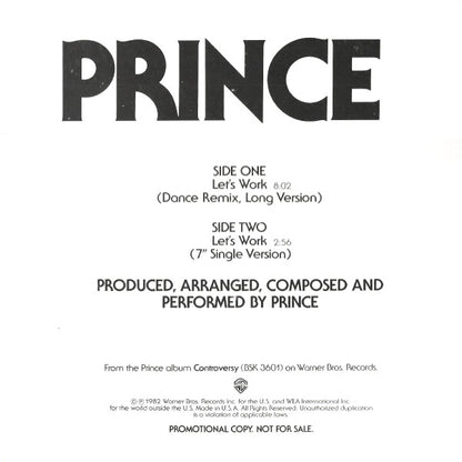 Prince : Let's Work (12", Promo)