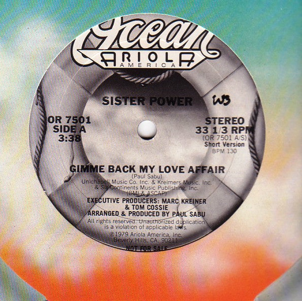 Sister Power : Gimme Back My Love Affair (12", Promo)