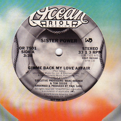 Sister Power : Gimme Back My Love Affair (12", Promo)