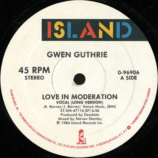 Gwen Guthrie : Love In Moderation (12", Single)