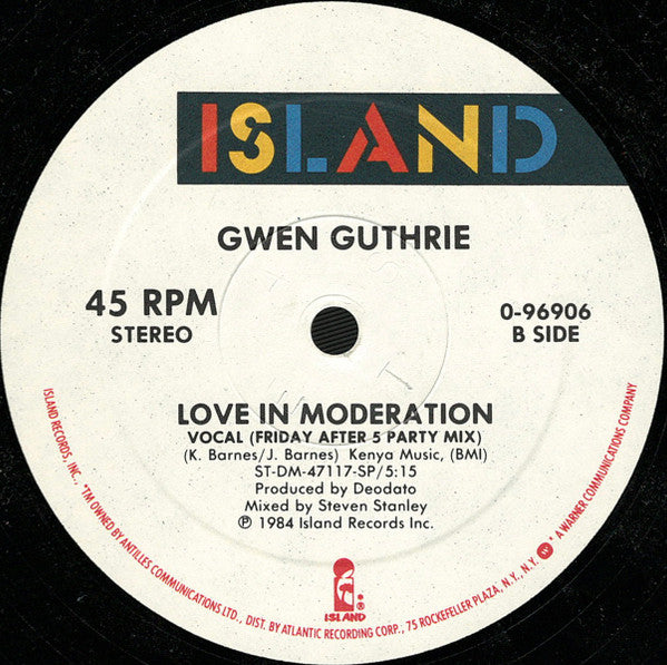 Gwen Guthrie : Love In Moderation (12", Single)