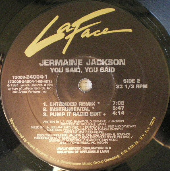 Jermaine Jackson : You Said, You Said (12")