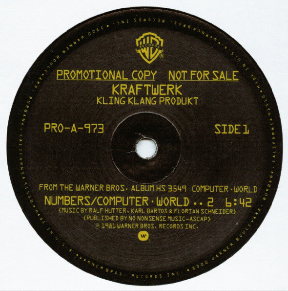 Kraftwerk : Numbers (12", Promo)
