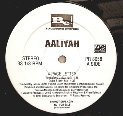 Aaliyah : 4 Page Letter (12", Promo)