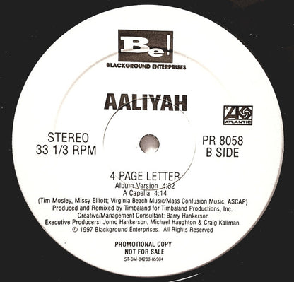 Aaliyah : 4 Page Letter (12", Promo)