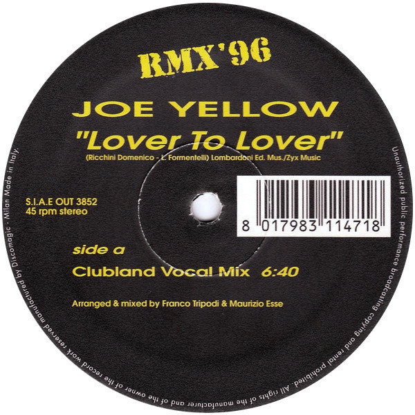 Joe Yellow : Lover To Lover RMX '96 (12")