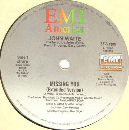 John Waite : Missing You (12", Single)