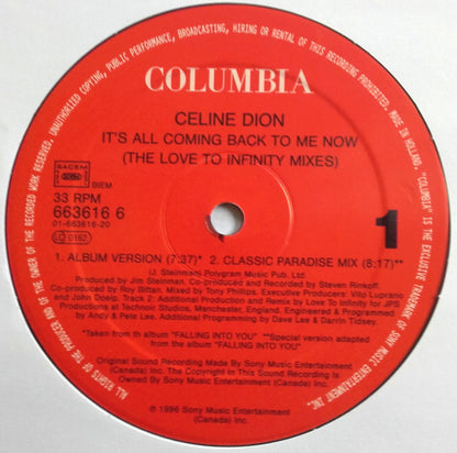 Céline Dion : It's All Coming Back To Me Now (The Love To Infinity Mixes) (12", Maxi)
