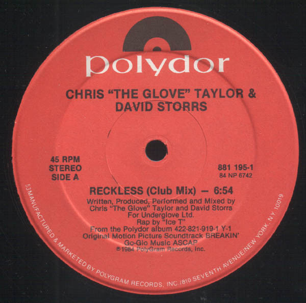 Chris "The Glove" Taylor & David Storrs : Reckless (12")