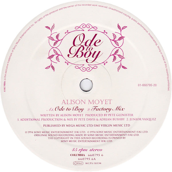 Alison Moyet : Ode To Boy (12", Single)