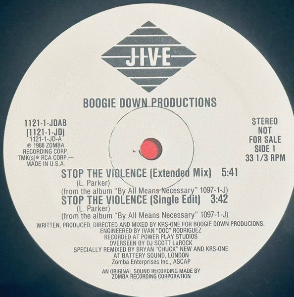 Boogie Down Productions : Stop The Violence (12", Promo)