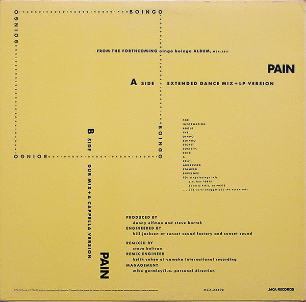Oingo Boingo : Pain (12", Single)