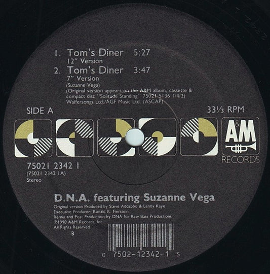 D.N.A.* Featuring Suzanne Vega : Tom's Diner (12", Single)