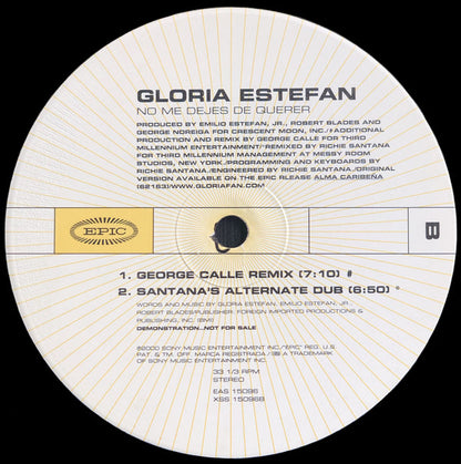 Gloria Estefan : No Me Dejes De Querer (12", Single, Promo)