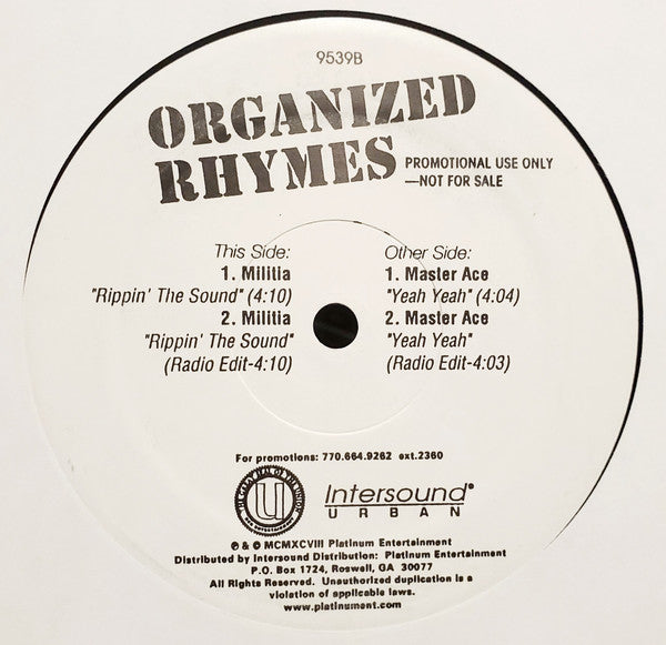 Various : The Union Presents: Organized Rhymes (12", Promo)