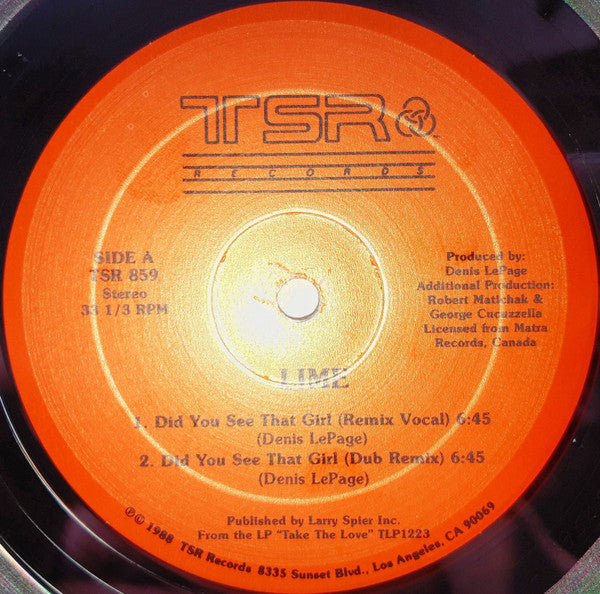 Lime (2) : Did You See That Girl / Cutie Pie (12")