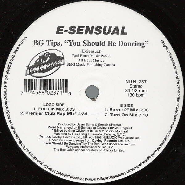 E-Sensual : BG Tips, "You Should Be Dancing" (12")