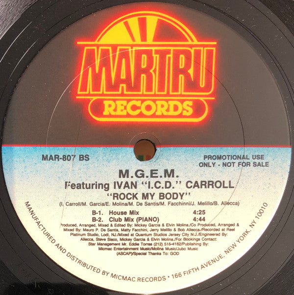 M.G.E.M. Featuring Ivan "I.C.D." Carroll : Rock My Body (12", Promo)
