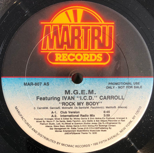 M.G.E.M. Featuring Ivan "I.C.D." Carroll : Rock My Body (12", Promo)